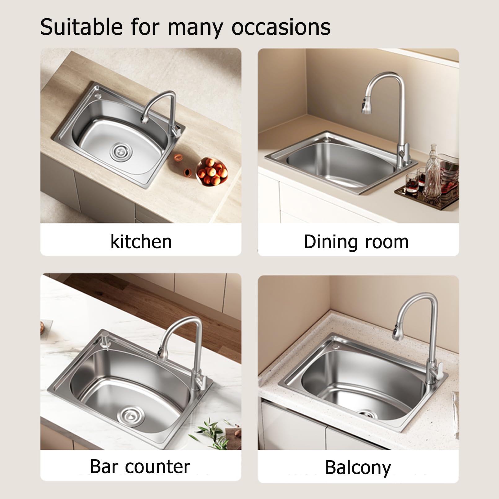 Fregadero de cocina de Acero inoxidable de Un Solo Seno, empotrable Bajo encimera, incluye desagüe y dispensador de jabón para balcón, restaurante, Bar o autocaravana (45 x 39 cm).