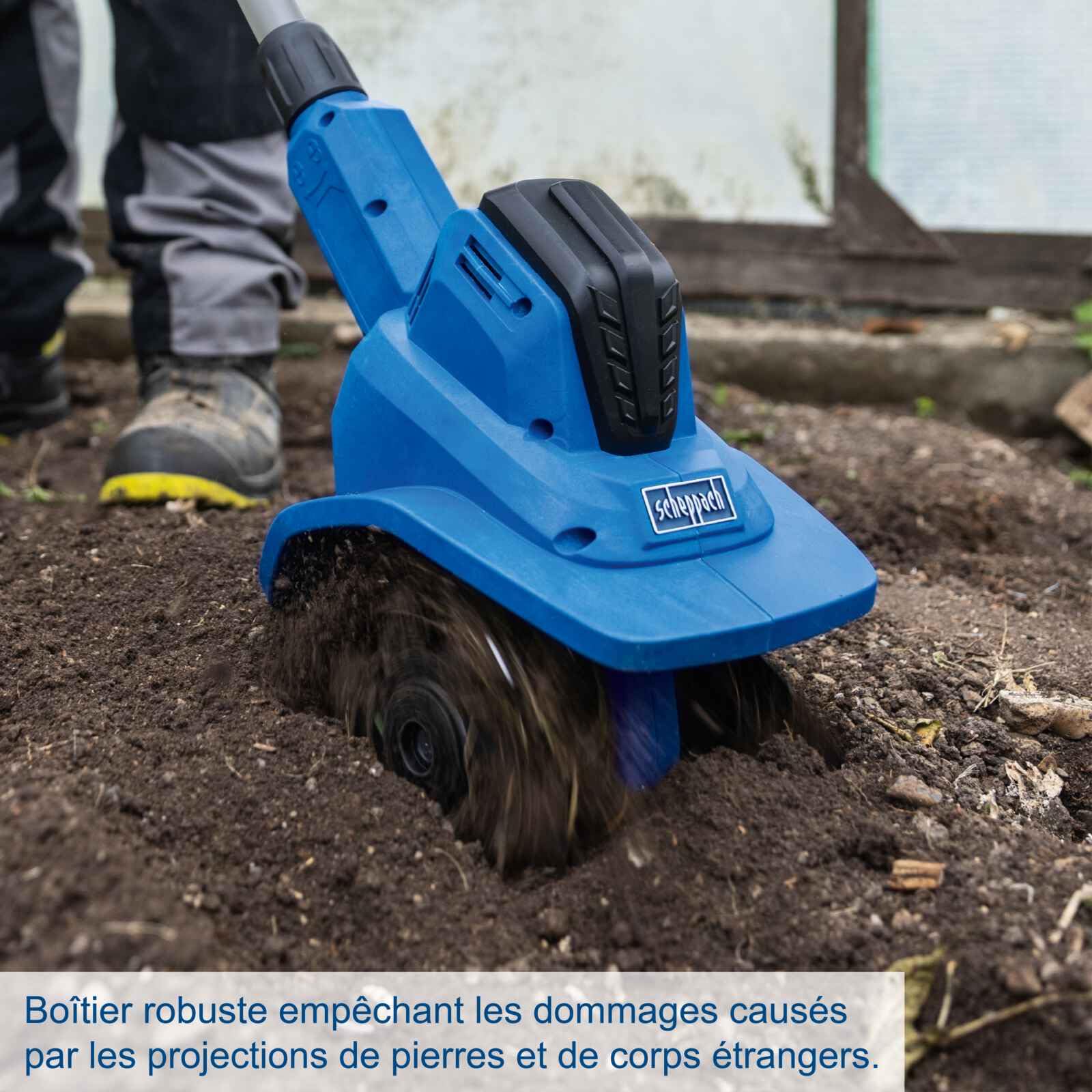 Scheppach Akku Bodenhacke C-MT200-X Gartenfräse Motorhacke mit Arbeitsbreite 20cm | Arbeitstiefe 15,5cm | Drehzahl 6 Stufen / 230min-1 | 20V-IXES-Serie | 10 Jahre Garantie | mit 2Ah Akku & Ladegerät