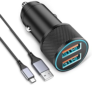 Cargador Coche Carga Rápida y Cable USB C, LUOSIKE Cargador Mechero 2 Puertos 36W y Cable Tipo-C 1m, Adaptador USB con Dual-QC, Compatible con Samsung, Google, Xiaomi, Realme, Honor, OPPO, Vivo, etc.