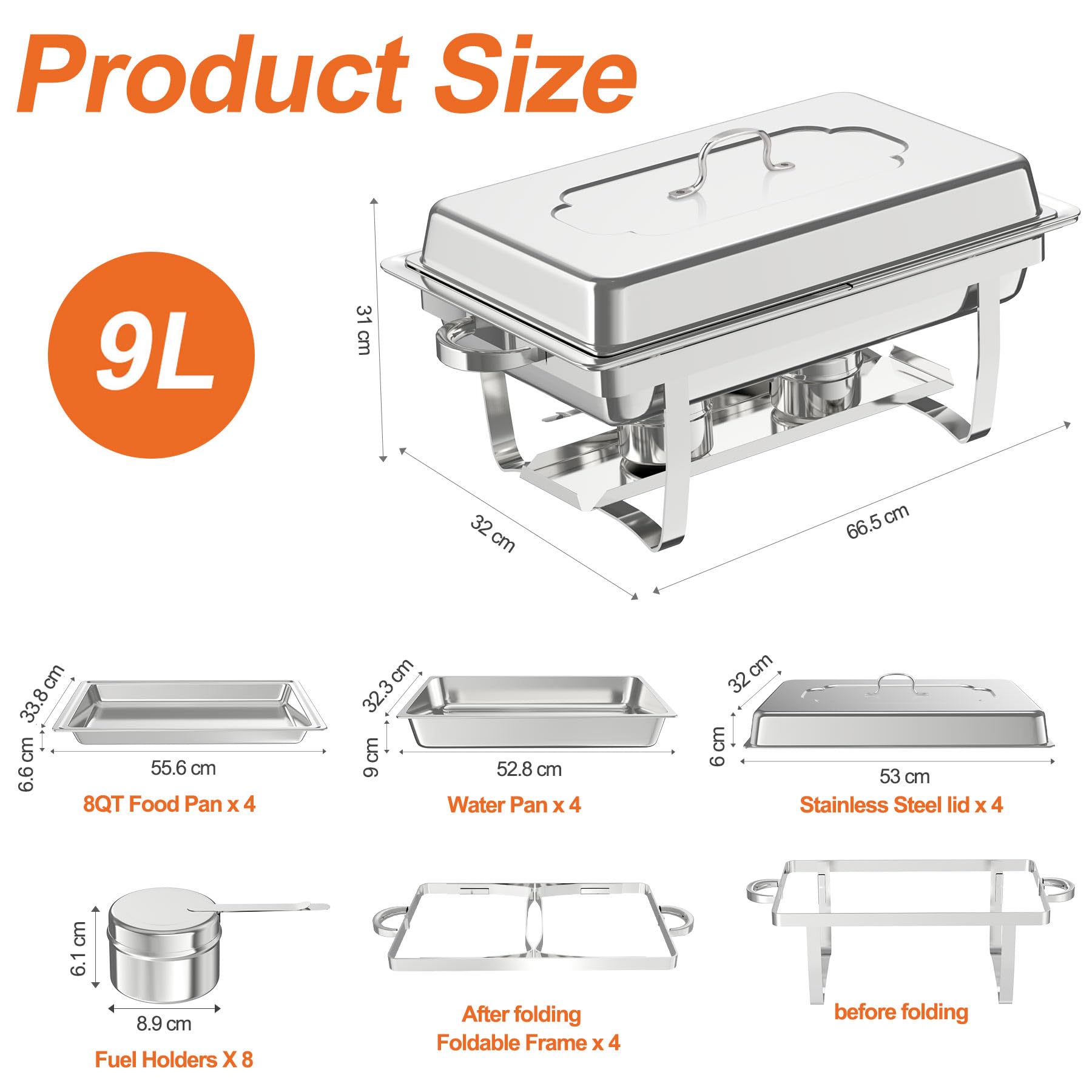 9L Chafing Dish Catering Buffet Set con Pinze e Cucchiai per Party, Scaldavivande per Buffet in Acciaio Inox, per La Cena Ristoranti Banchetti Feste di Nozze,1/2 Plate