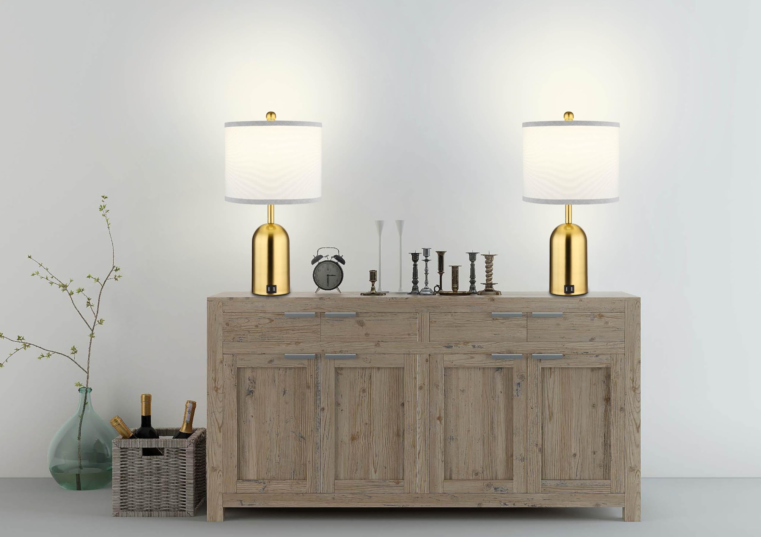 Ldeco Touch Dimmer Table Lamp for Bedroom,Bedside Lamp with USB Port Elegant Nightstand Lamp with Fabric Shade,Gold Modern Desk Lamp for Living Room,Office,Bulb incl.