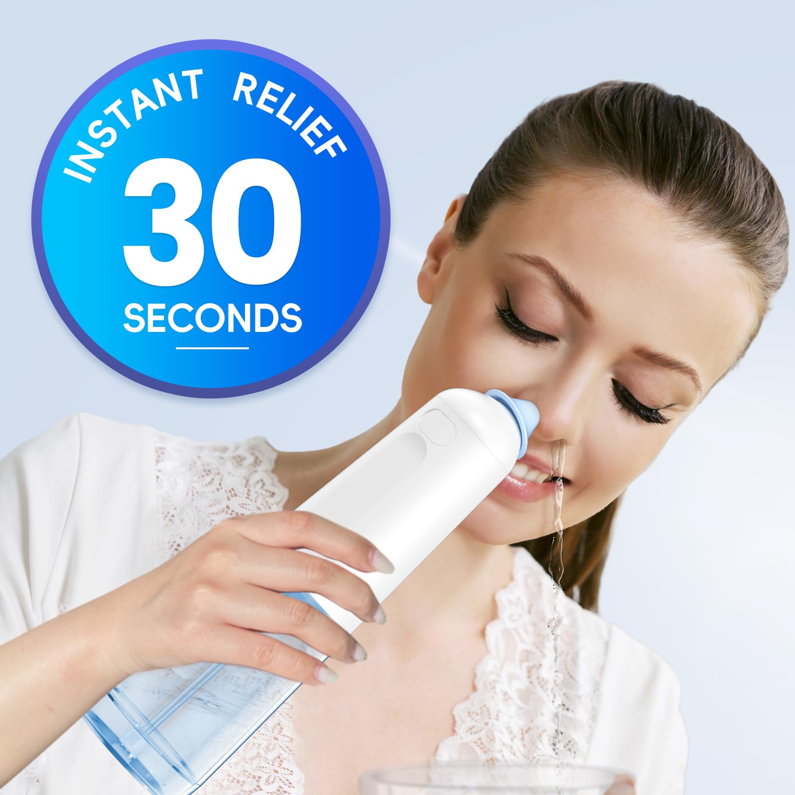 Nasendusche Set Nasales Bewässerungssystem, Elektrisch Nasenspülmaschine, Nasenspülkanne zur Nasenreinigung und Nasenspülung bei Erkältung und Allergie, 30x Nasenspülsalz