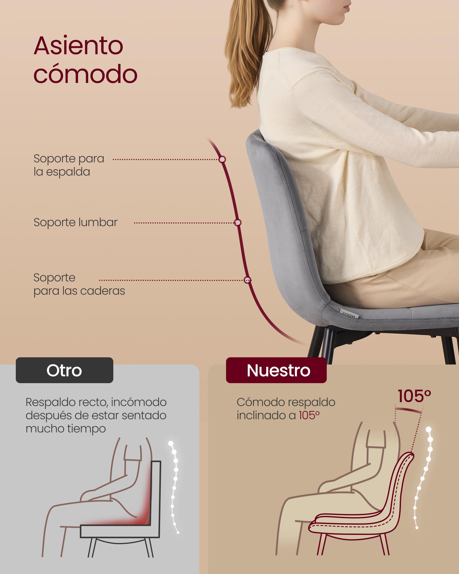 VASAGLE Sillas de Comedor de Terciopelo, Carga 120 kg Cada Una, Sillas de Cocina Acolchadas con Pies Ajustables, Estilo Moderno, para Salón, Juego de 4, Gris Pizarra KDC080GN01