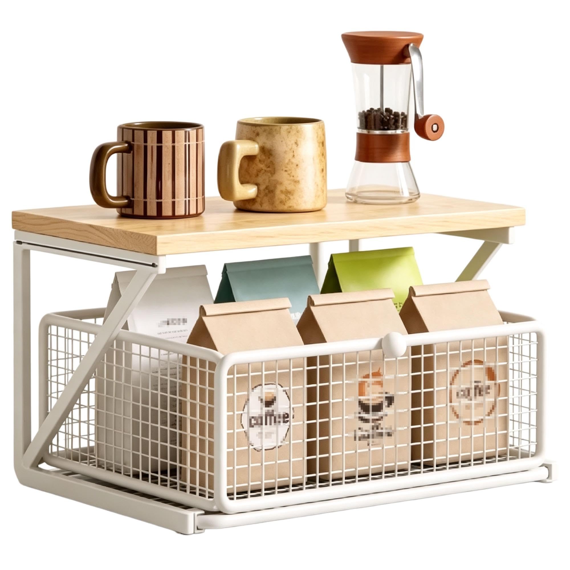 Metallo & Legno Porta Tazze Banco,Supporto Tazze caffè Cucina