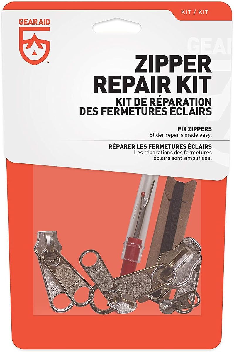 GEAR AID Zipper Repair Kit with Multiple Zipper Sliders, Stops and Instructions, 20-piece