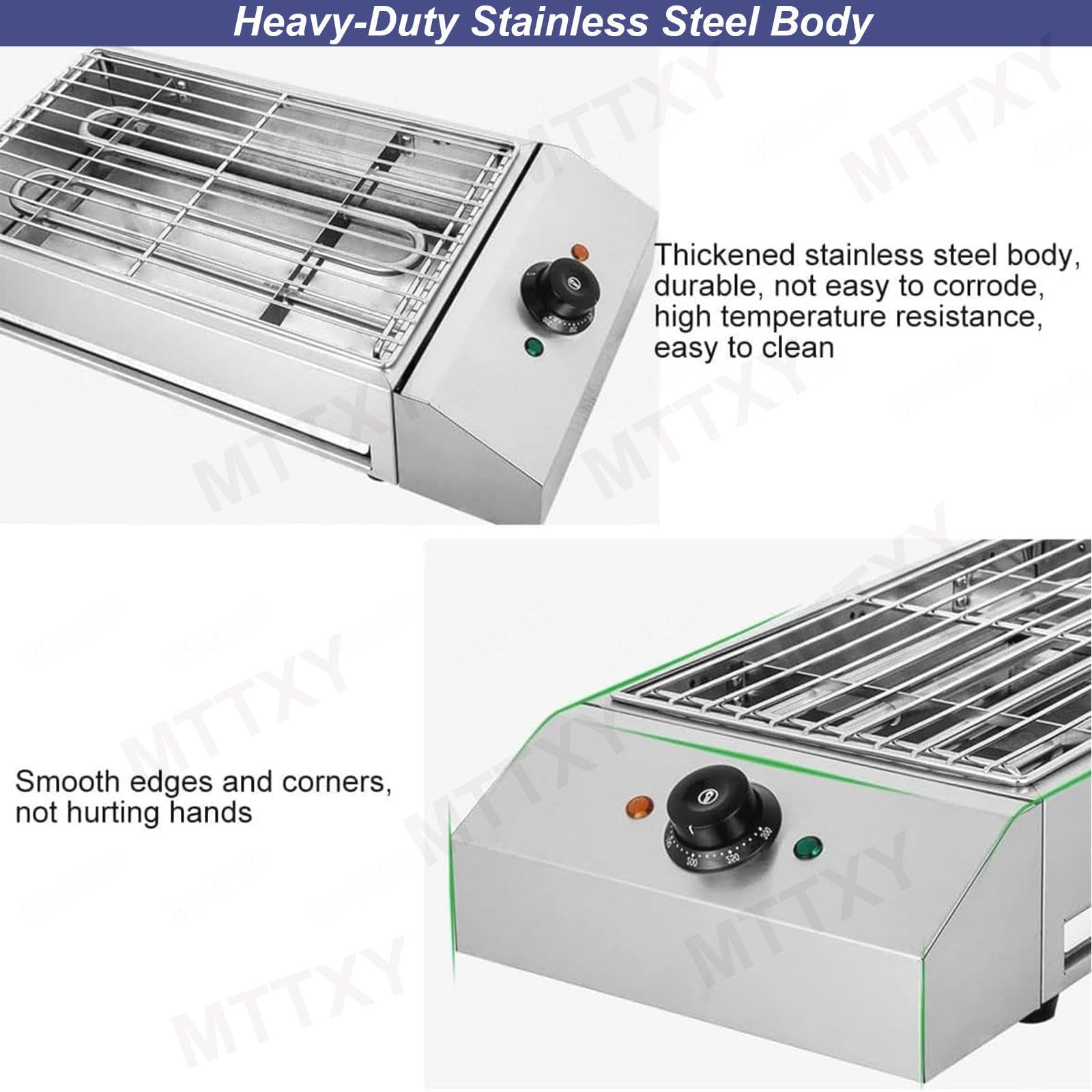 Bezdymny Grill Do Wnętrz, Elektryczny, Bezdymny, Przenośny Grill Do Grillowania O Mocy 1800 W, Grill Ze Stali Nierdzewnej, Powłoka Zapobiegająca Przywieraniu, Kontrola Temperatury Na Piknik