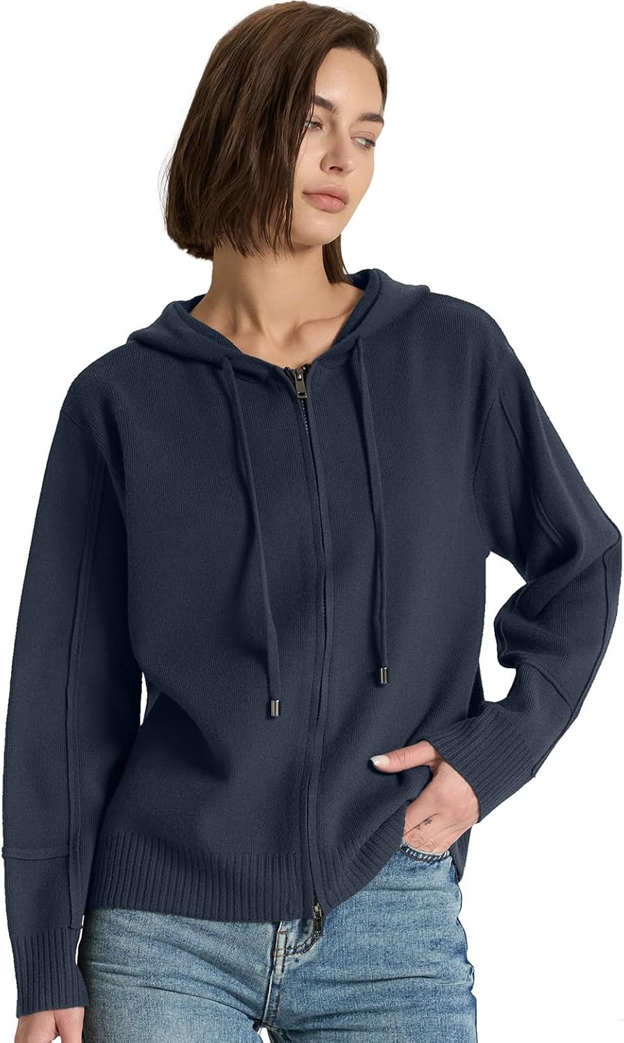 Women’s Full Zip Up Hoodies Soft Knit Sweaters Drawstring Long Sleeve Casual Trendy Oversized Cardigans - Image 2
