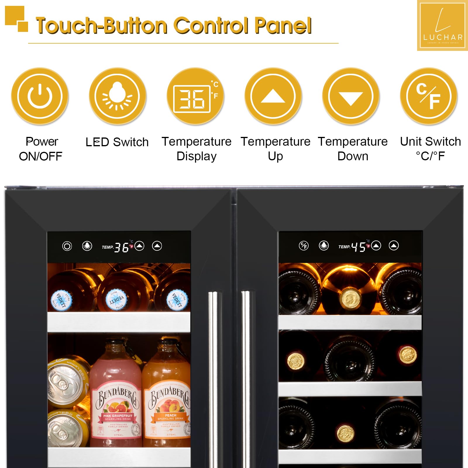 24 Inch Wine And Beverage Refrigerator, Dual Zone Wine And Drink Fridge With Glass Door&Lock For 20 Bottles And 60 Cans, Under Counter Wine Cooler Refrigerator Built-In Counter Or Freestanding on Fridge.com - View 2