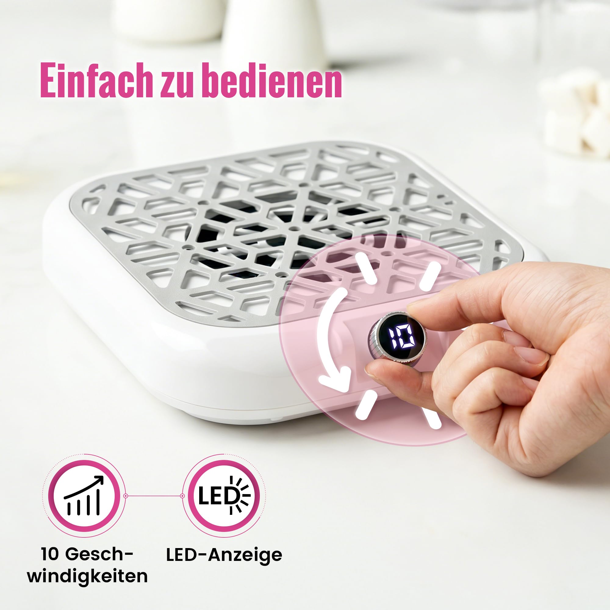 Nagelstaubsauger – Staubabsaugung für Nägel mit LED-Display, 10 Saugstufen, inkl. 30 Filterpapiere – Leiser Turbomotor, kompakte Nagel Staubabsaugung für Anfänger und Profis