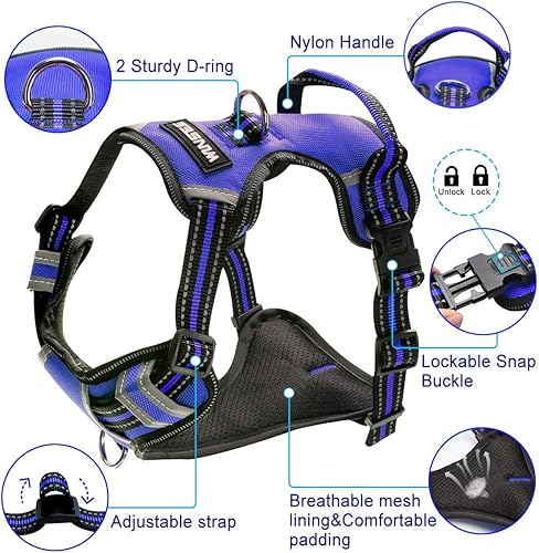 Miniatura 4 de WINSEE Arnés para perro sin jalones con collar chaleco reflejante ajustable Oxford, broches para correa delantero y trasero para perros pequeños,