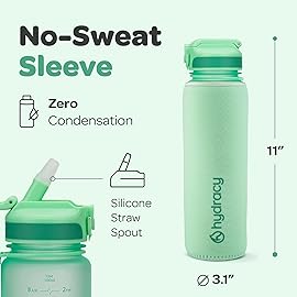 Hydracy Water Bottle with Times to Drink & Straw - Large 32 Oz BPA Free Motivational Water Bottle & No Sweat Sleeve -Leak Proof Gym Bottle with Time Marker - Ideal for Fitness, Sports & Outdoors
