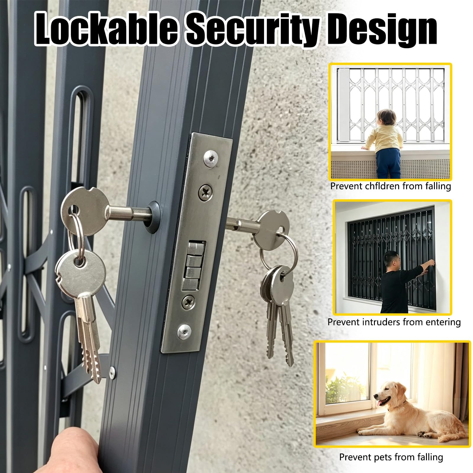 sbarre di sicurezza per finestre Grate Di Sicurezza Pieghevoli Su Misura Per Finestre | L 50 60 70 80 100 120 140 150 Cm, Griglia Di Protezione Con Serratura, Protezione Antintrusione, Design Scorrevole