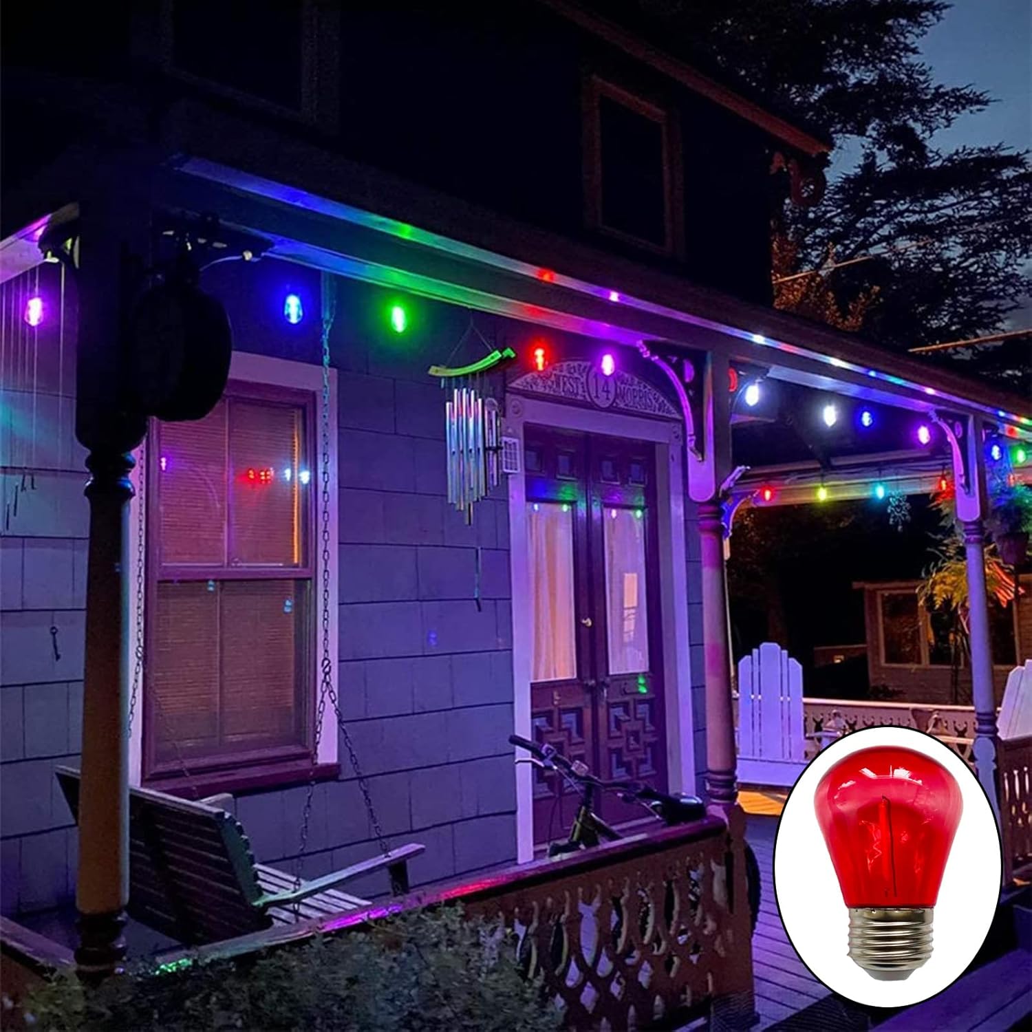 Lxcom Lighting S14 Red Christmas Replacement Bulb 1W Vintage LED Edison Bulbs E26 Medium Base Decorative Vintage Filament String Lights for Patio Outdoor Light Bulbs, 16 Pack(Red)