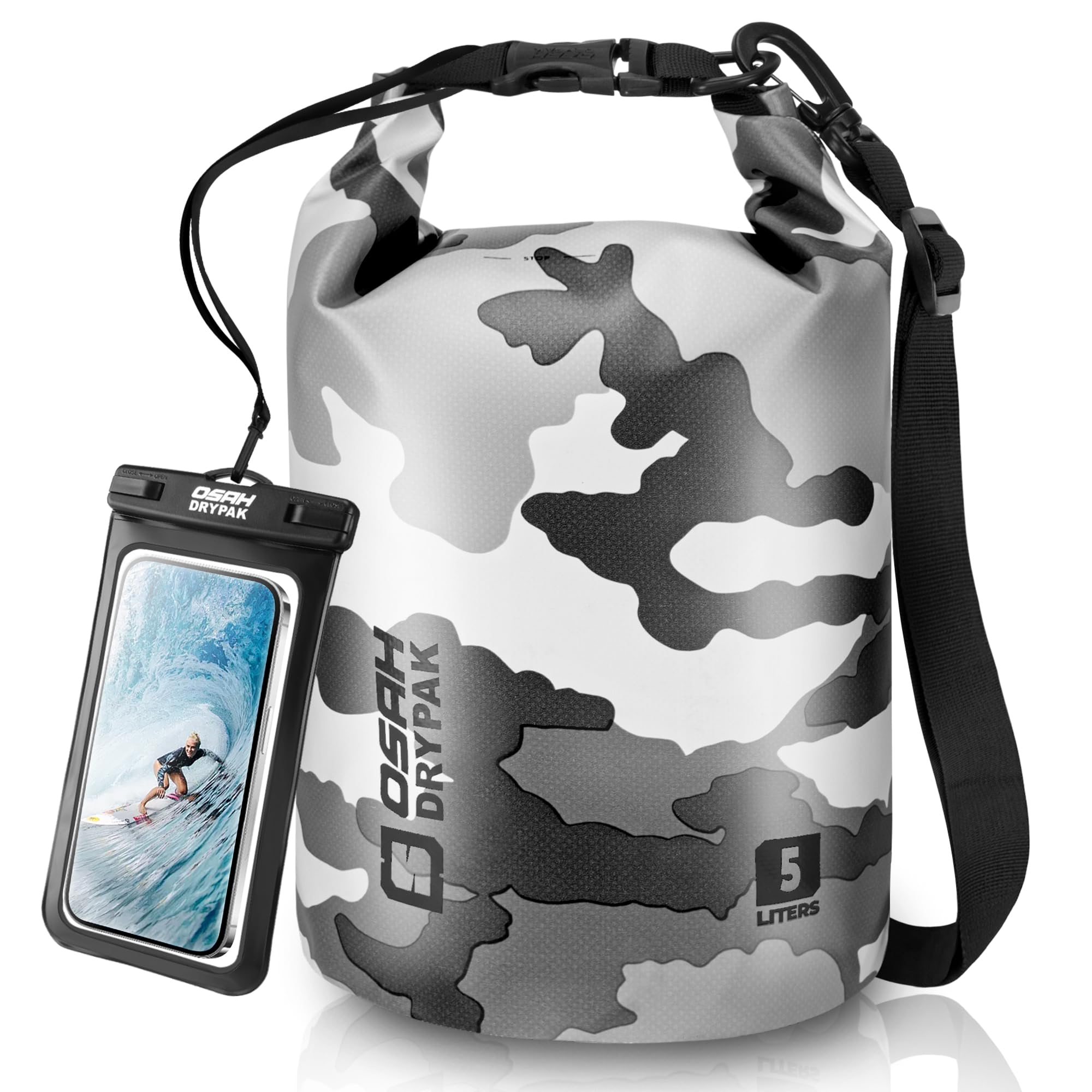 OSAH DRYPAK Dry Bag wasserdichte Tasche 5L/10L/20L/30L/40L Drybag Rucksack Wasserdicht Beutel mit Schultergurt und Wasserfester Handyhülle für Wassersport, Kajakfahren, Bootfahren, Camping