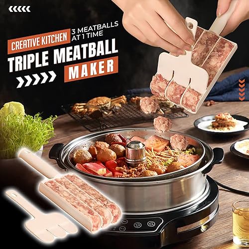 Miniatura 5 de White Creative Kitchen - Máquina de albóndigas triple, pala de bolas de carne con pala de corte, máquina de albóndigas sin palo, bolas de melón,