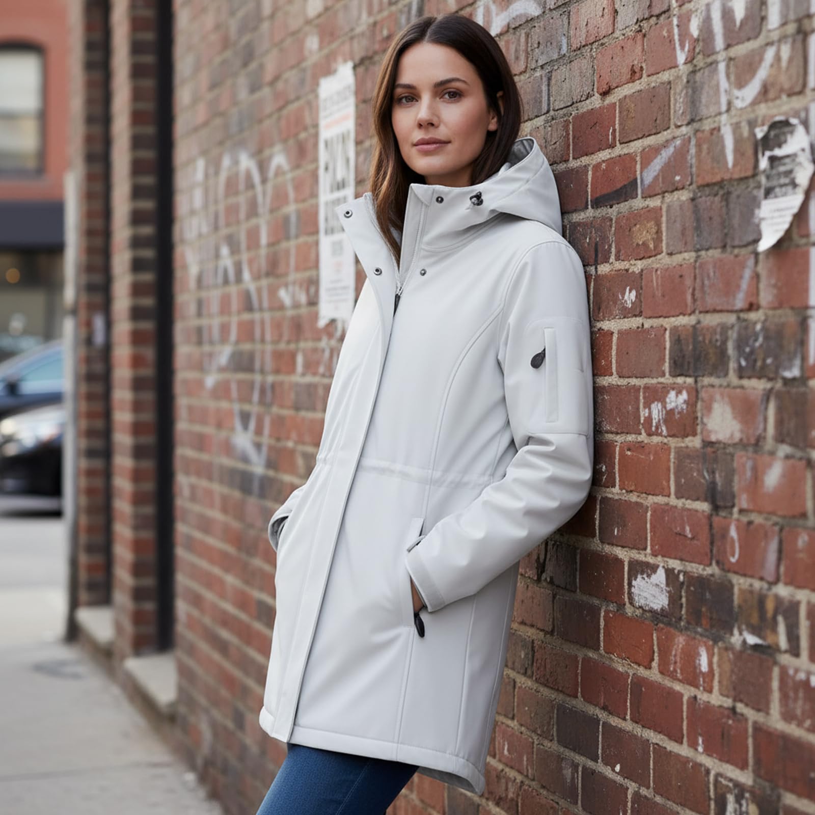 Chiguo Chaquetas impermeables ligeras de invierno para mujer Abrigos cálidos con forro polar y capucha Softshell