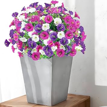 Artificial Flowers Outdoor, 6 Bundles Fake Plastic Artificial Faux Silk Flowers Plants Decoration for Outdoors Garden Home