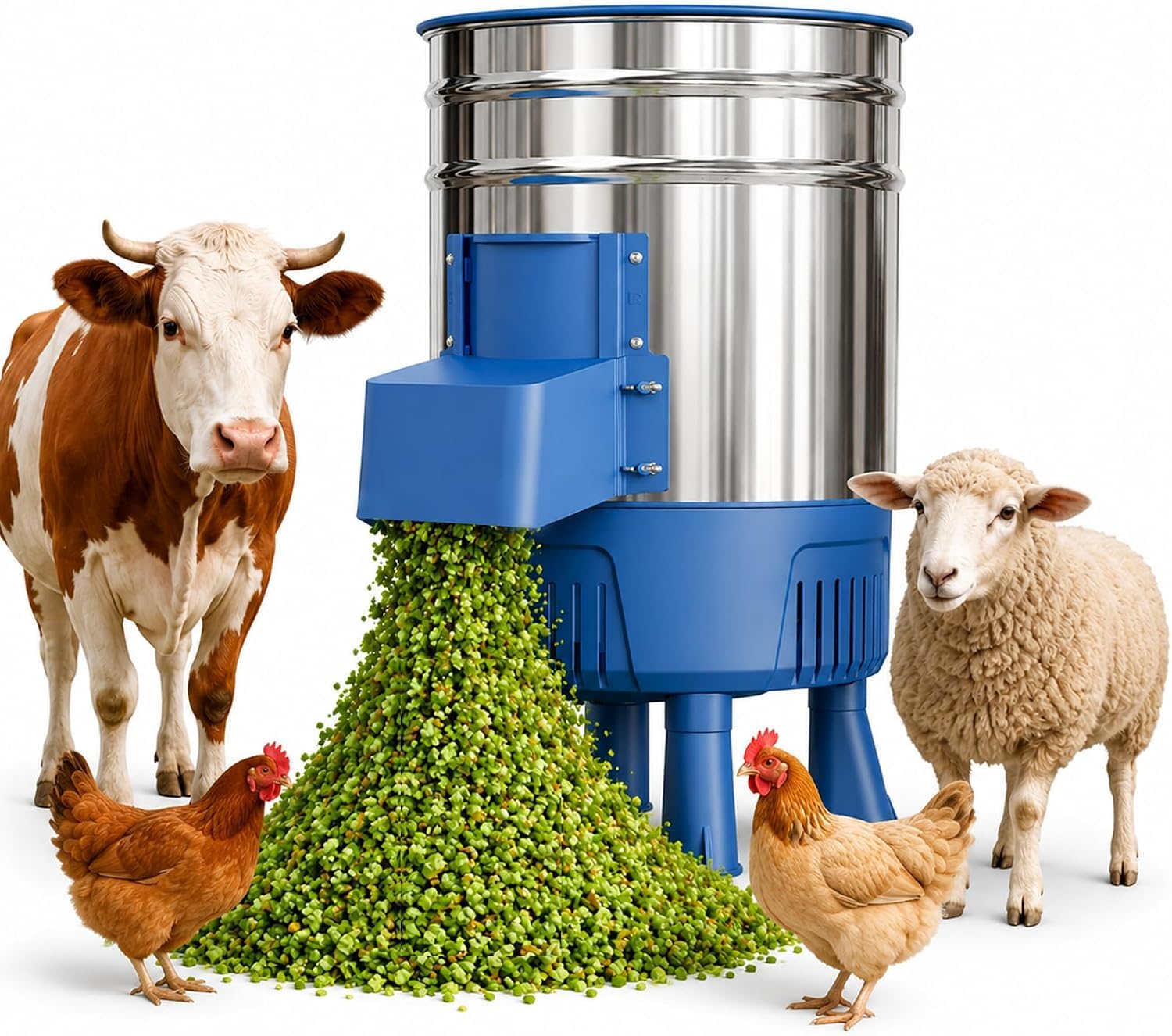 KEhtu Commercial Electric Vegetable Chopper, 1500w Stainless Steel Poultry Feed Processor, Multifunctional Food Chopper For Chicken, Cattle, Sheep, Farm & Household Livestock Feed 1300W