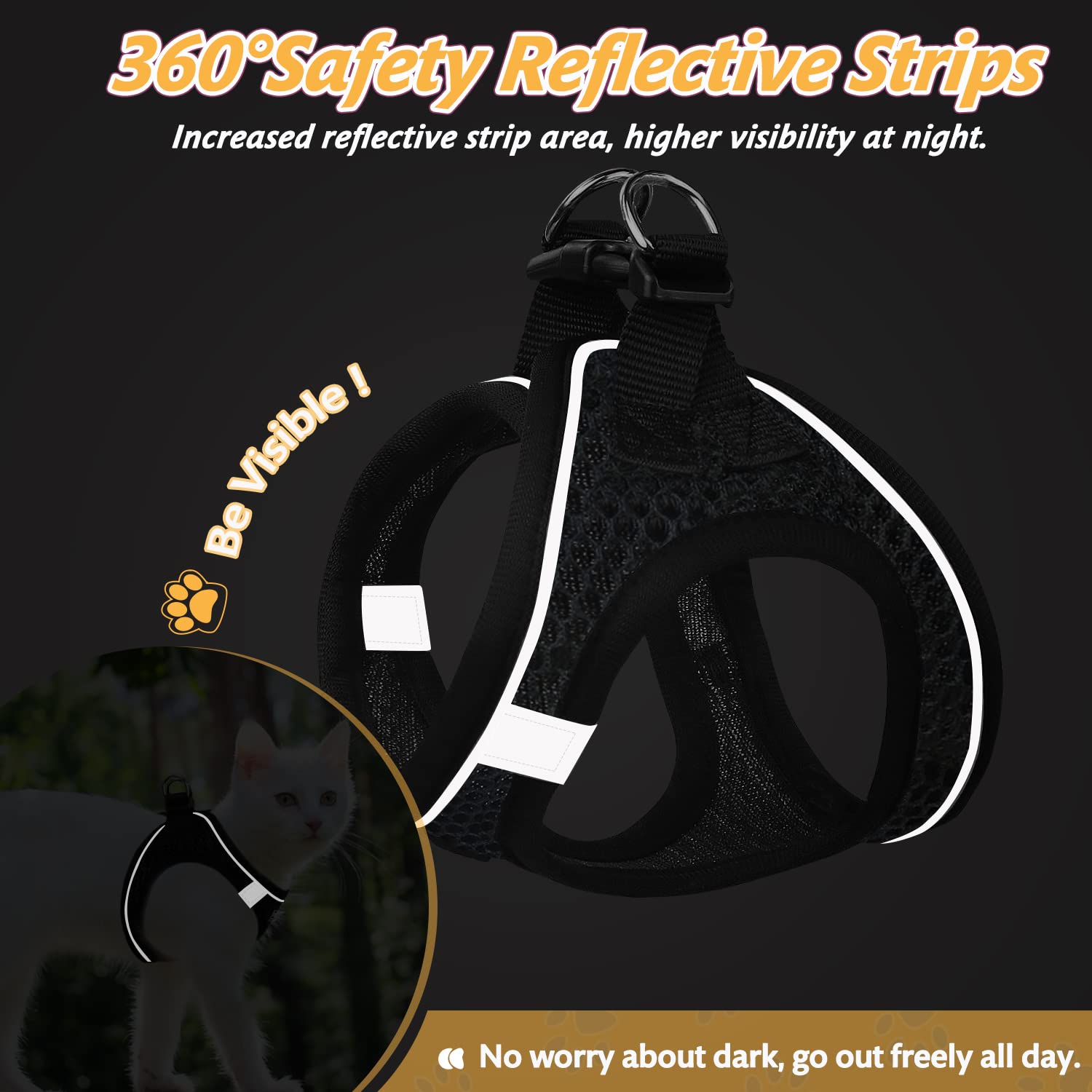 nanappice Cat Harness and Leash Set for Walking Escape Proof,Adjustable Soft Kittens Vest with Reflective Strip for Small Cats,Easy to Control