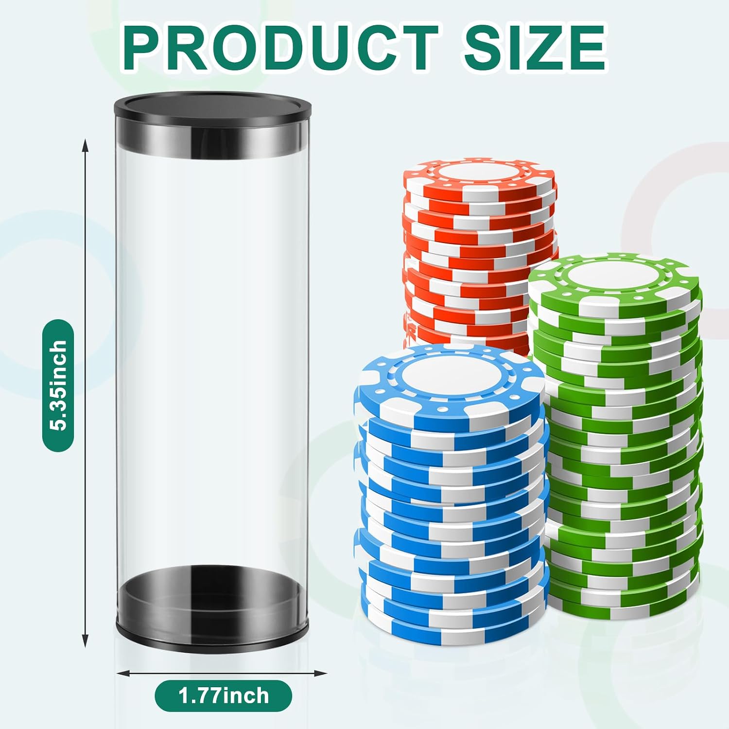 Remerry 8 Pcs Poker Chip Storage Tube, 30 PC Clear Casino Chip Tubes Plastic Collector with Lid for Coin Storage Casino Party Supplies