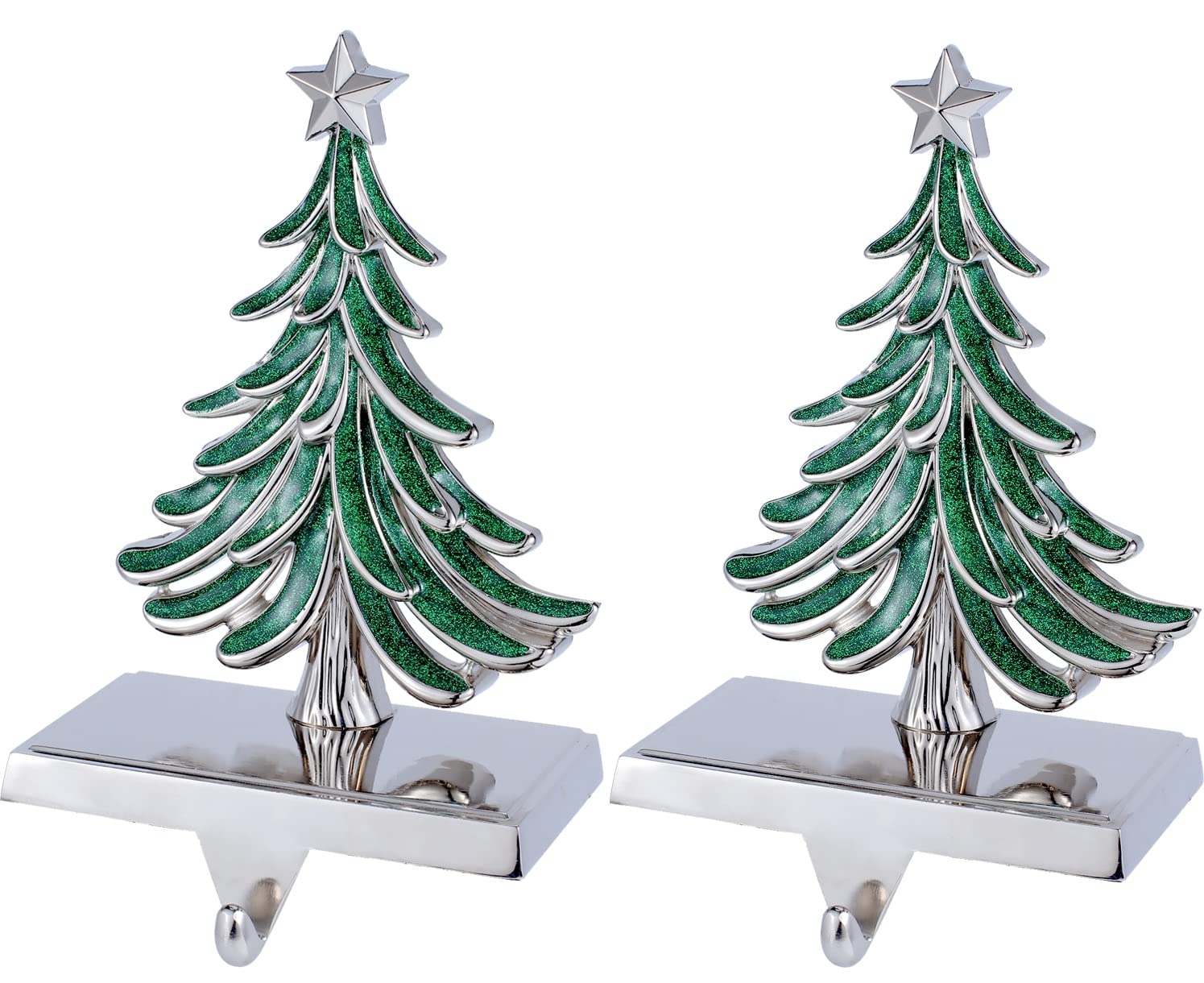 Christmas Tree Stocking Holders for Mantle,Christmas Stocking Holders for Fireplace Weighted Hooks Hanger Farmhouse Christmas Tree Stockings Hanger for Christmas Decoration (Tree 2 Pack)