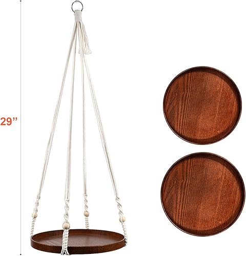Miniatura 4 de E-Know Colgador de macramé para plantas, juego de 2 estantes colgantes para macetas de interior, soporte decorativo para macetas, colgadores de