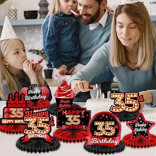 Miniatura 7 de Centros de mesa con diseño de panal rojo y negro de feliz 35 años, decoración temática de globos, decoración de mesa para niñas y mujeres, princesa,