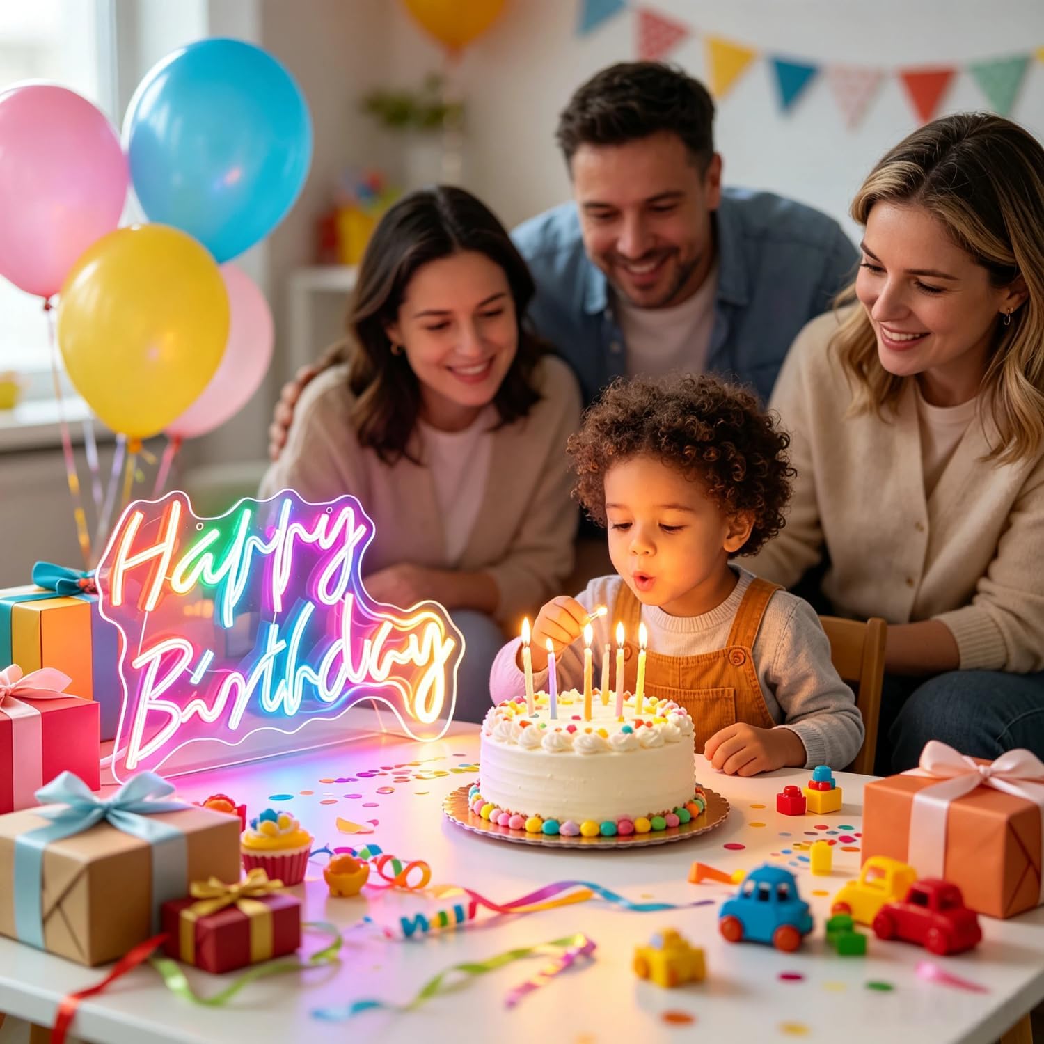 RGB Led Happy Birthday Neon Lights, 13.78" x12.6'' Dimmable 9 Colors Light Up Sign for Birthday Party Decorations, Wall Decor with USB Power image 2