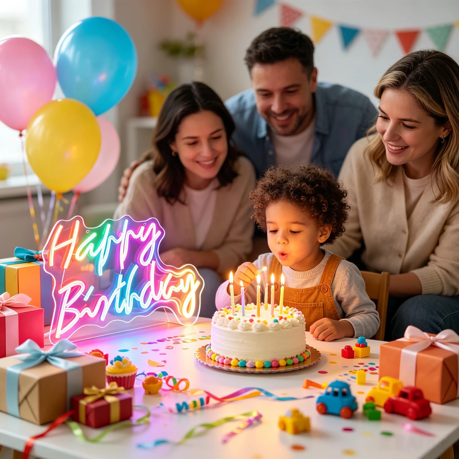 Neonowe światła Happy Birthday [9 kolorów RGB] – 47 cm x 35 cm, ściemniany znak świetlny na przyjęcie urodzinowe, dekoracja ścienna z zasilaniem USB