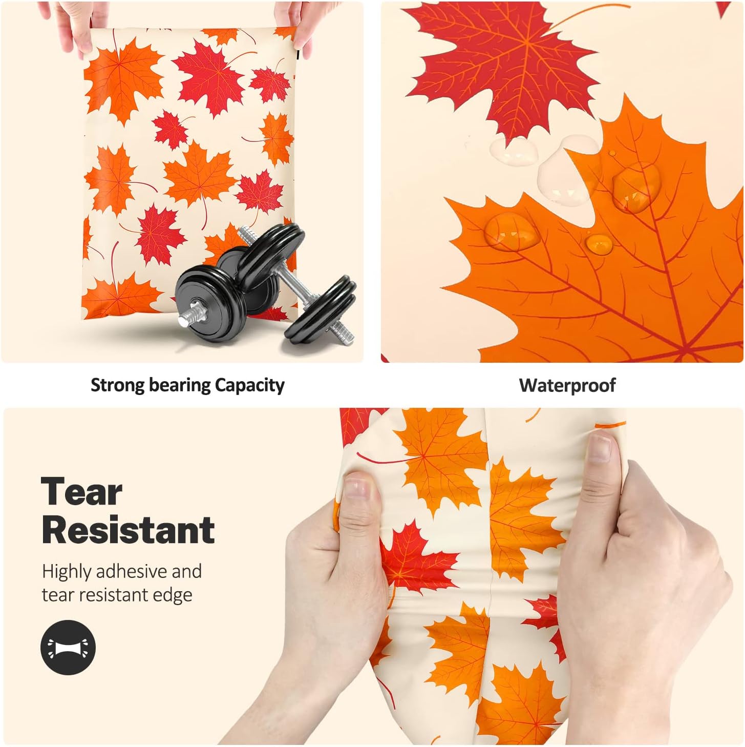 100Pcs Fall Poly Mailers 10x13, Cute Packaging Envelope Mailers Polymailers Packaging for Small Business, Shipping Bags for Clothing Boutique Supplies with Self Seal Strip for Harvest Festival (Leaf)