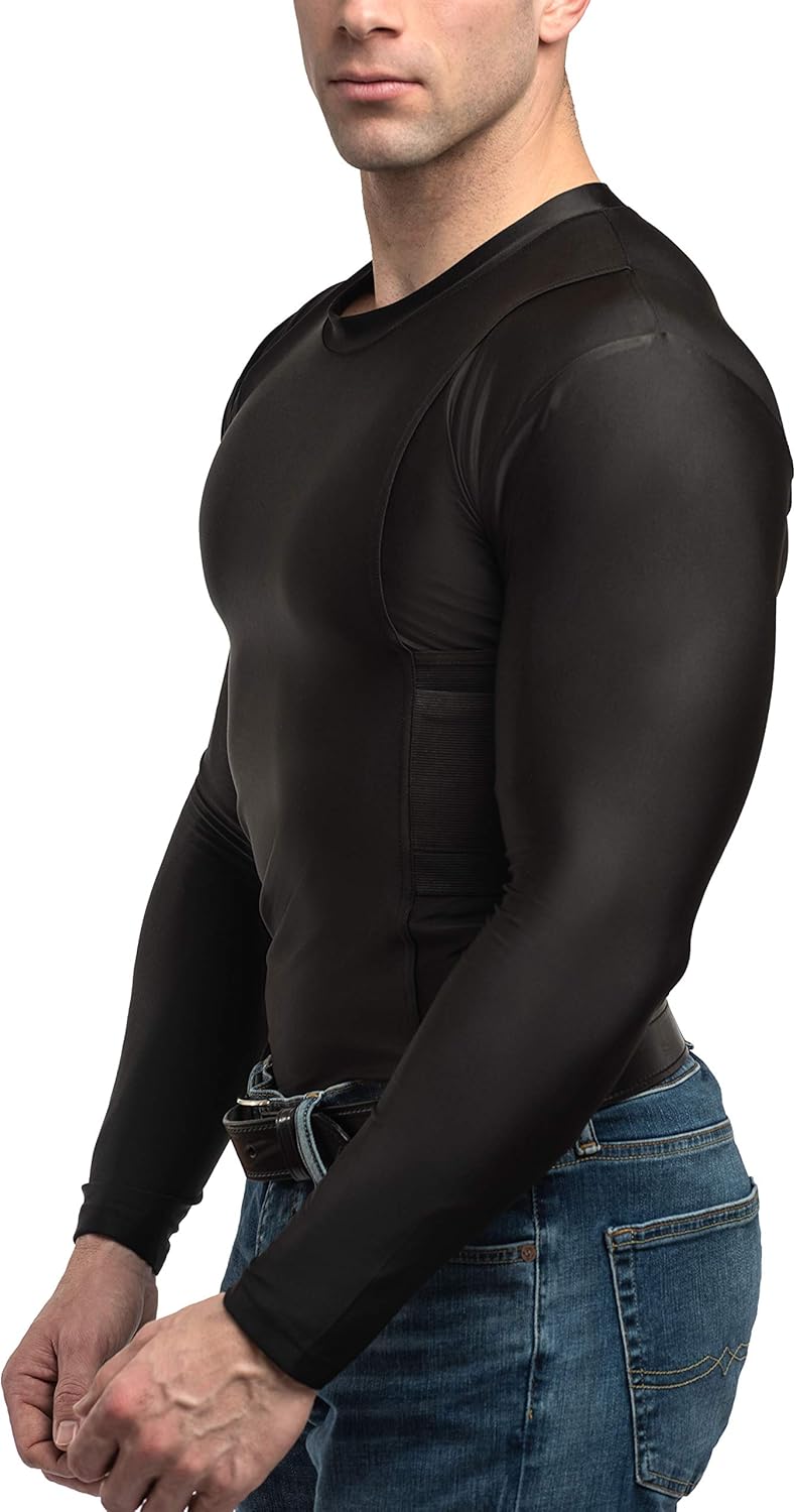 Men’s Concealed Carry Pistol Holster Long Sleeve Shirt, Black
