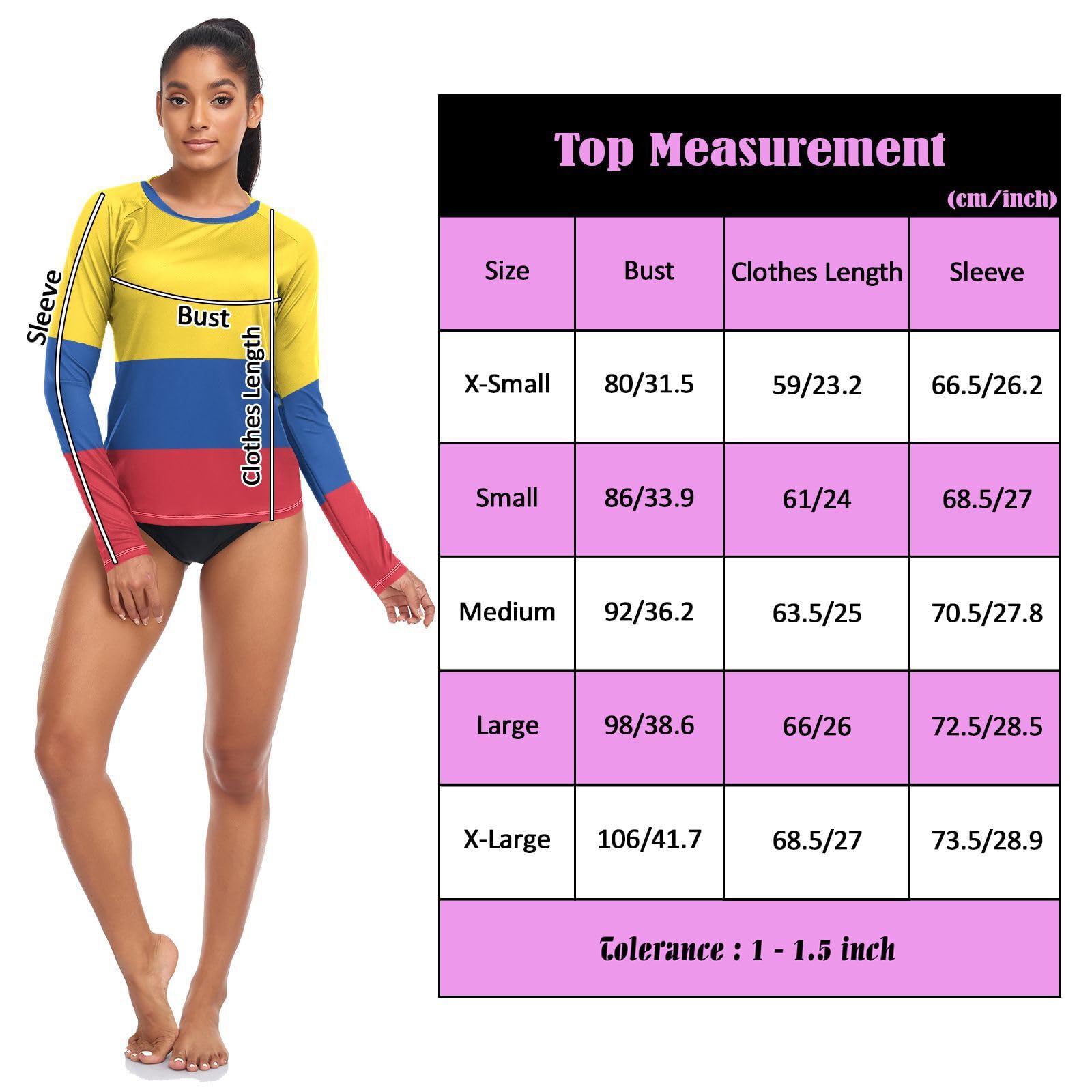 Colombia Colombia Bandiere Nazionali Blu Rosso Giallo Donne Rash Guard Traspirante Elasticità UV Sun