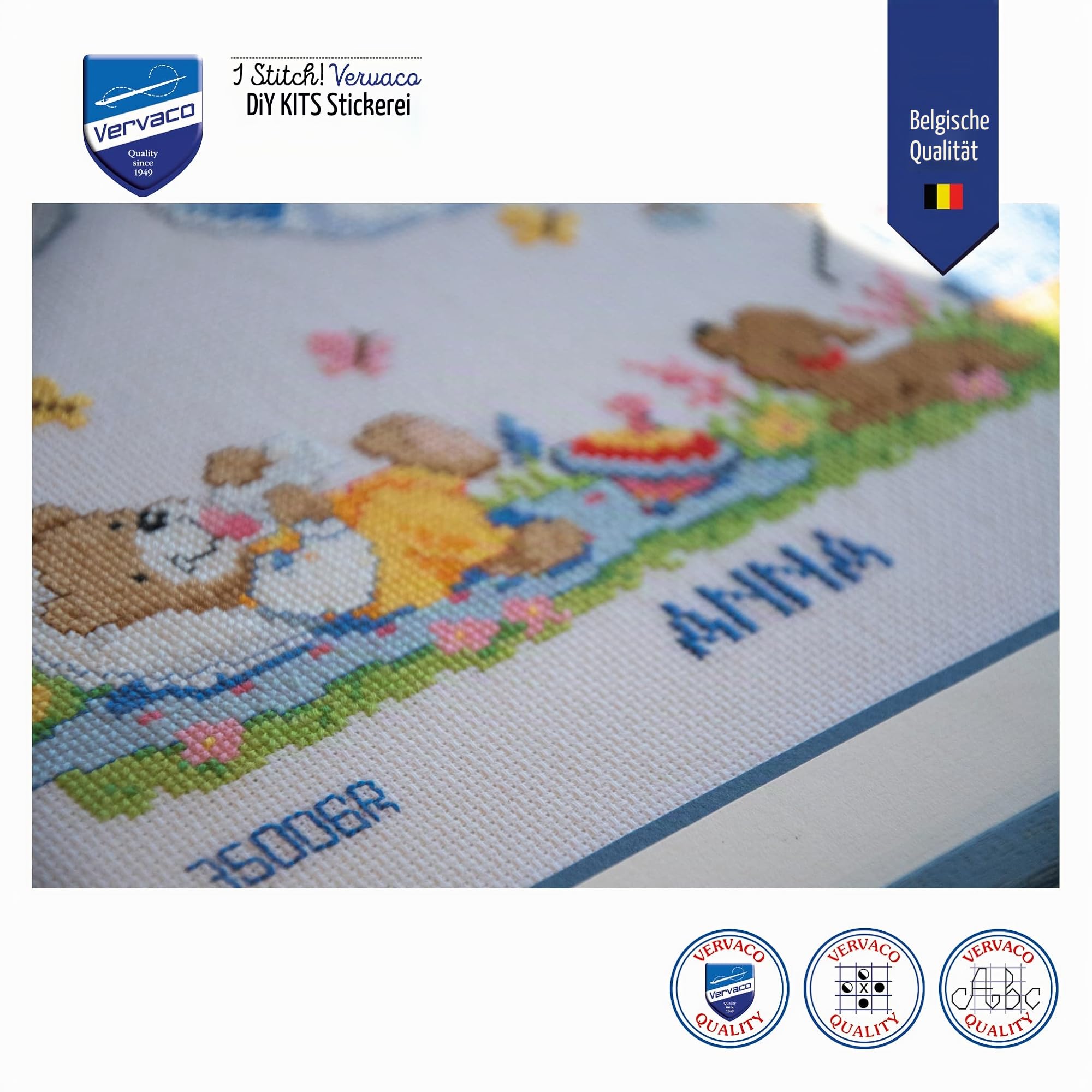 Vervaco Gezählter Kreuzstich Stickpackungen Stickset Baby Geburt Storch Wanddekoration Handarbeit Set für Erwachsene Kreatives Handwerk ca. 28 x 24 cm Geburt Geschenk Hausdeko