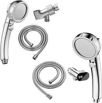 KAIYING High Pressure Handheld Shower Head with ON/OFF Pause SwitchChrome & KAIYING 3 Spray Shower Heads with Shower ThermometerChrome