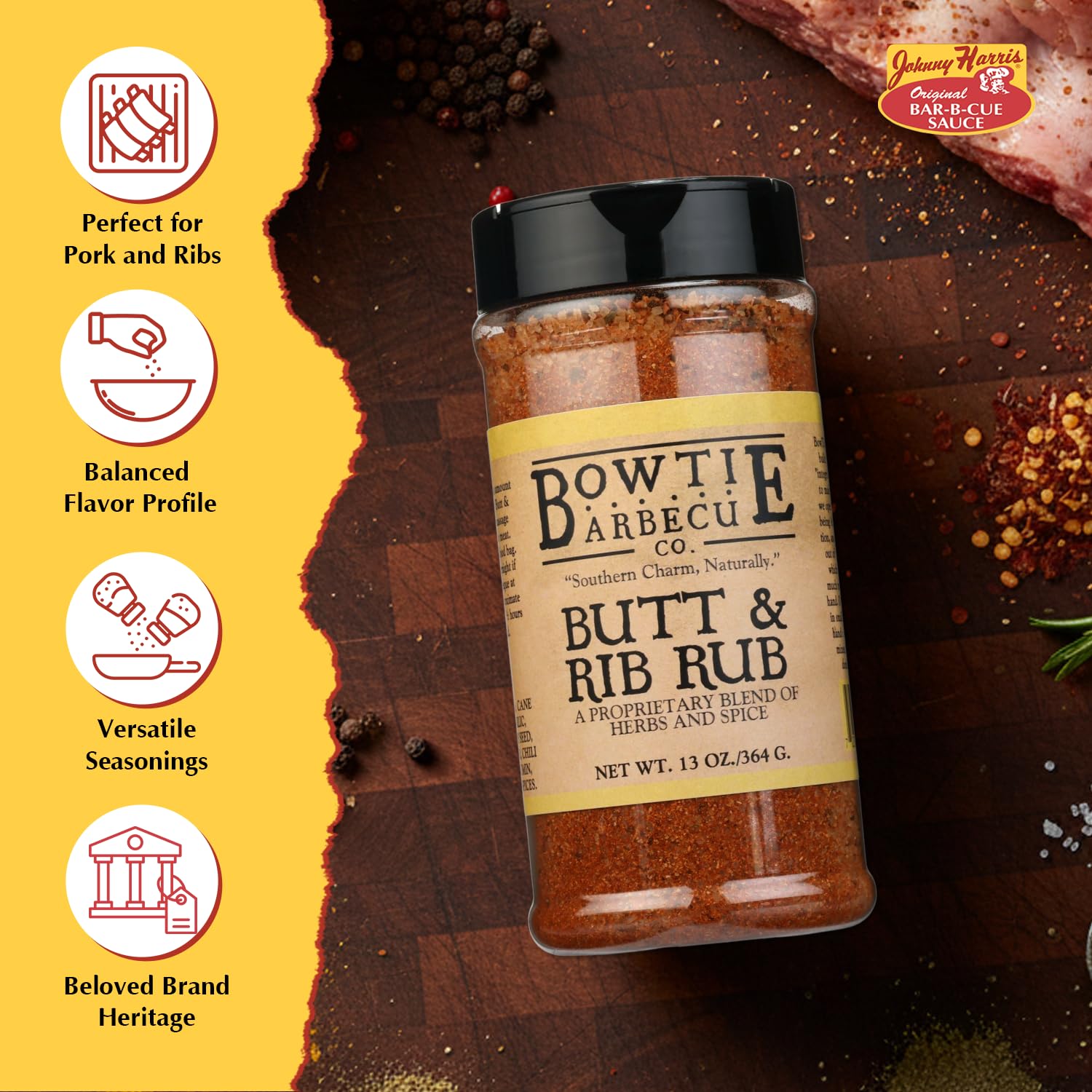 Bowtie Butt and Rib Rub, Dry Barbecue Spice Blend, and Seasoning Mix Barbecue Spice Blend, Butt and Rib Seasoning, Premium BBQ Rub for Ribs, Steak, Grilling Meat, Pork, Brisket, and More - 13Oz, 1 Pack - Image 3