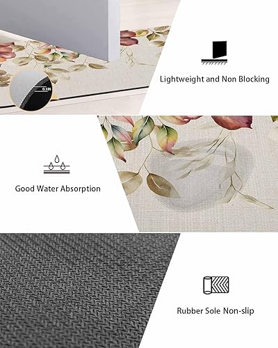 Miniatura 3 de Tapete de baño con hojas de eucalipto de otoño, antideslizante, de secado rápido y absorbente, tierra de diatomeas, fregadero, dormitorio, cocina,