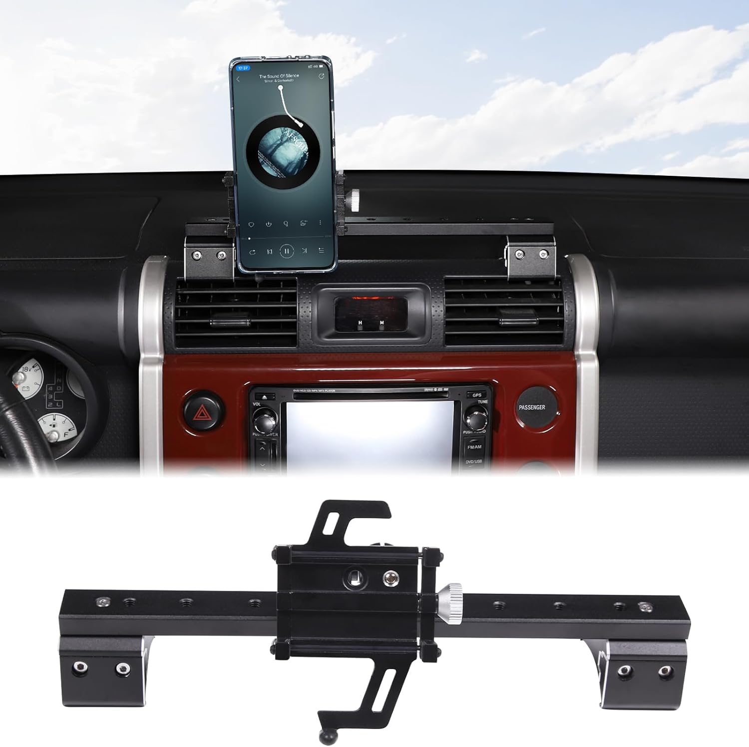 Aunginsy Car Cell Phone Holder Compatible with Toyota FJ Cruiser 2007-2021+, Center Console Dashboard Clip Air Vent Mobile Phone Mount, Handsfree Phones Navigation Bracket Rotatable Stand Accessories