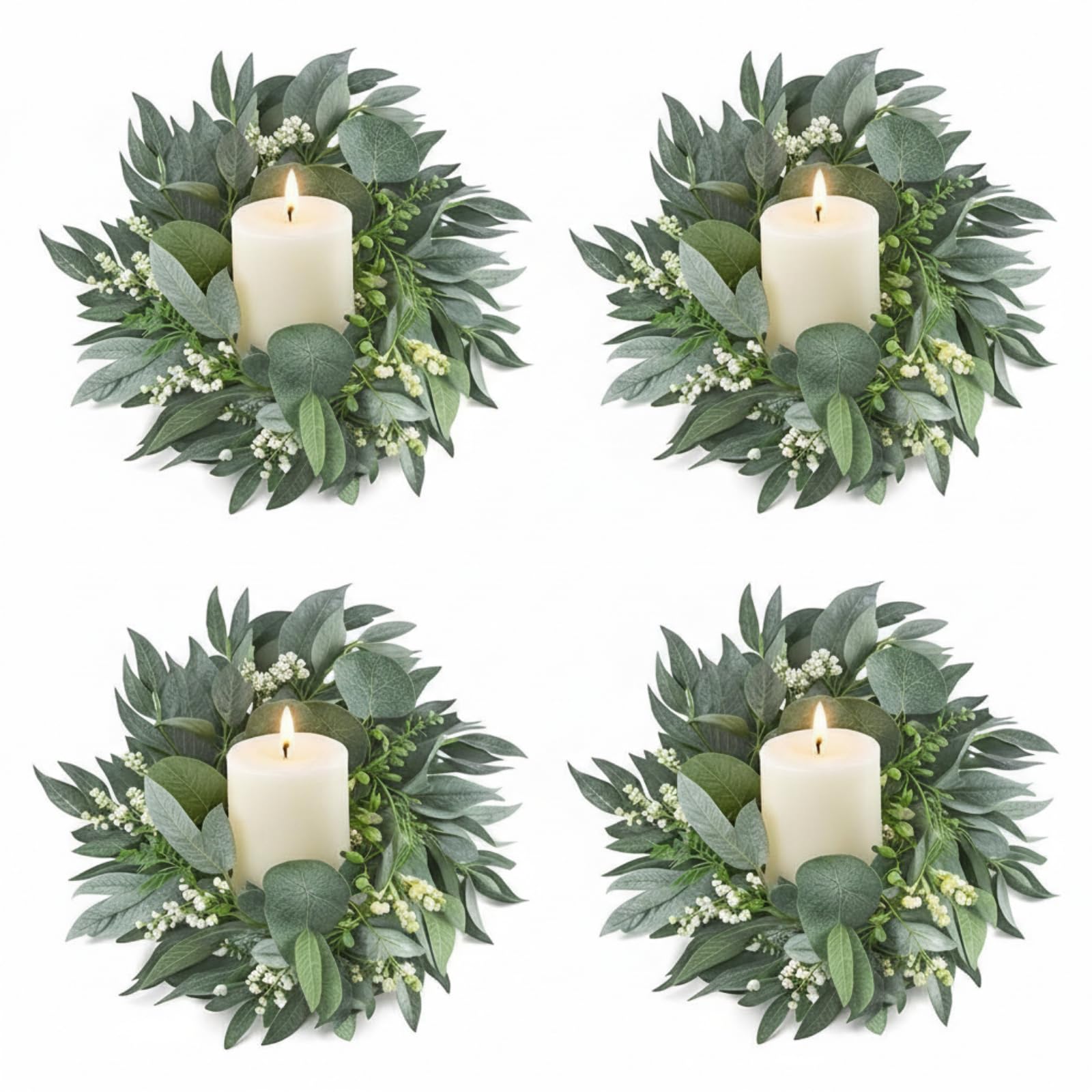 Thinkday Lot de 4 anneaux de Noël en feuilles d'eucalyptus artificielles - Petite couronne bohème pour Noël, mariage, maison, porte, décoration de table