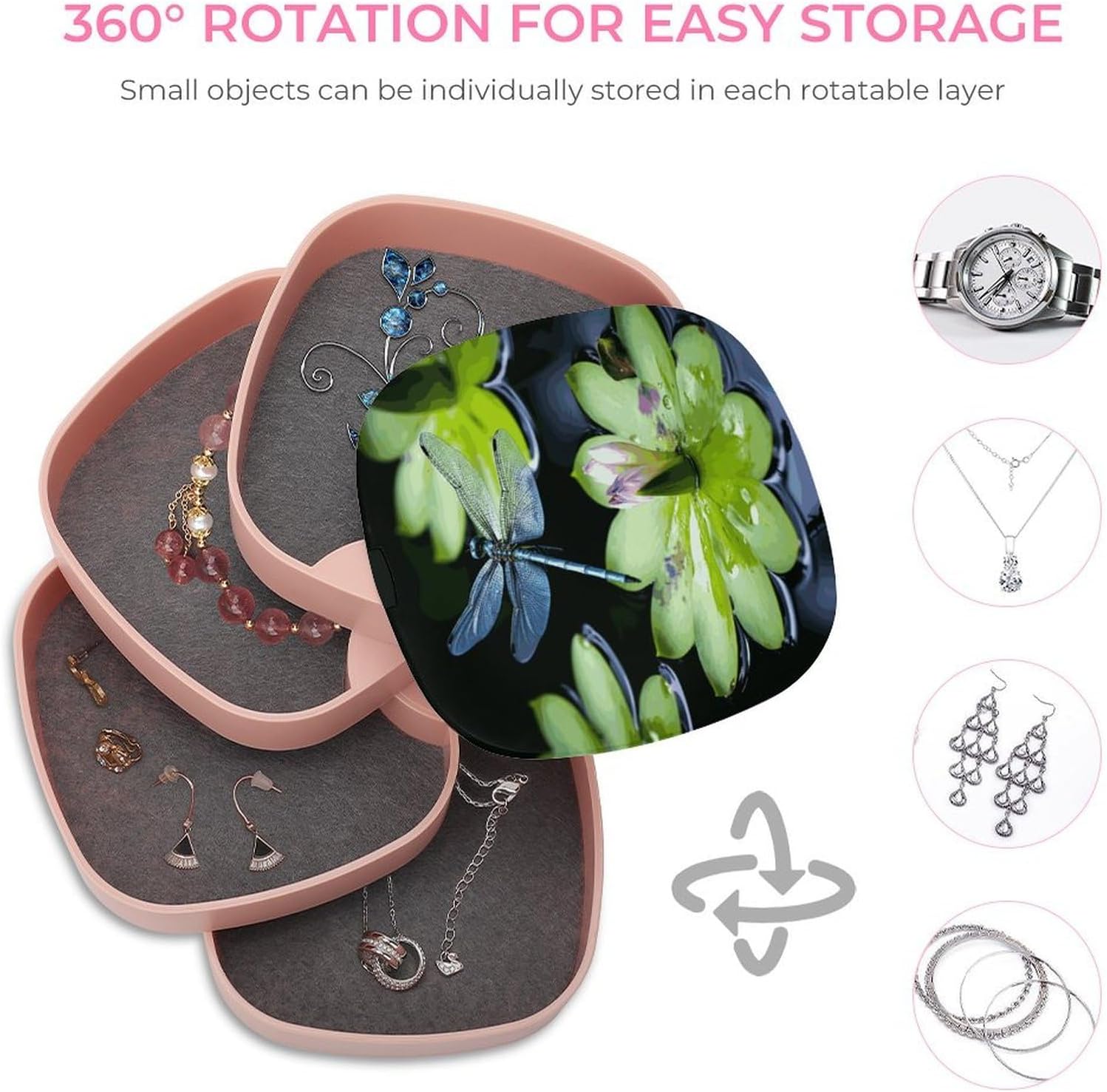Dragonfly Flies Over 4-Layers 360°Rotating Jewelry Box image 4