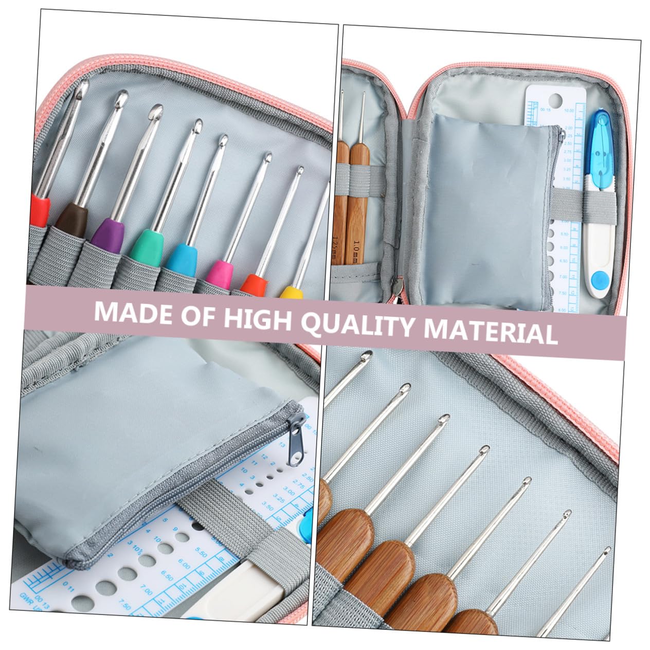 HOODANCOS Agujas de Crochet de Acero Inoxidable, 1 Juego, Kit para Tejer | Bolsa de Almacenamiento Incluida, Apto para Proyectos de Crochet y Bricolaje, Acabado Liso sin Bordes