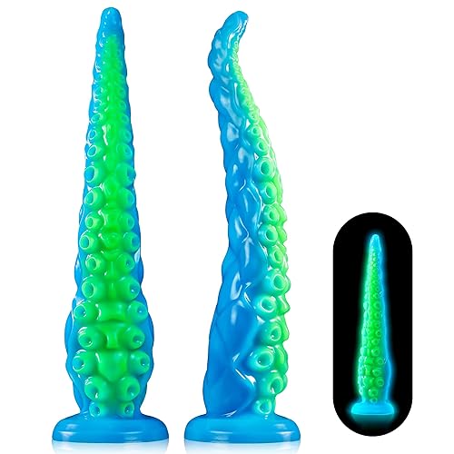 Luminous Tentacle Dildo Sex Toy - 12.9'' Anal Dildos Adult Toys, Strong Suction Cup Dildo Anal Sex Toys for C U G-Spot Stimulation, Soft Silicone Huge Dildos for Women Men Couples Sex Machine - GreenBlue-12.9''