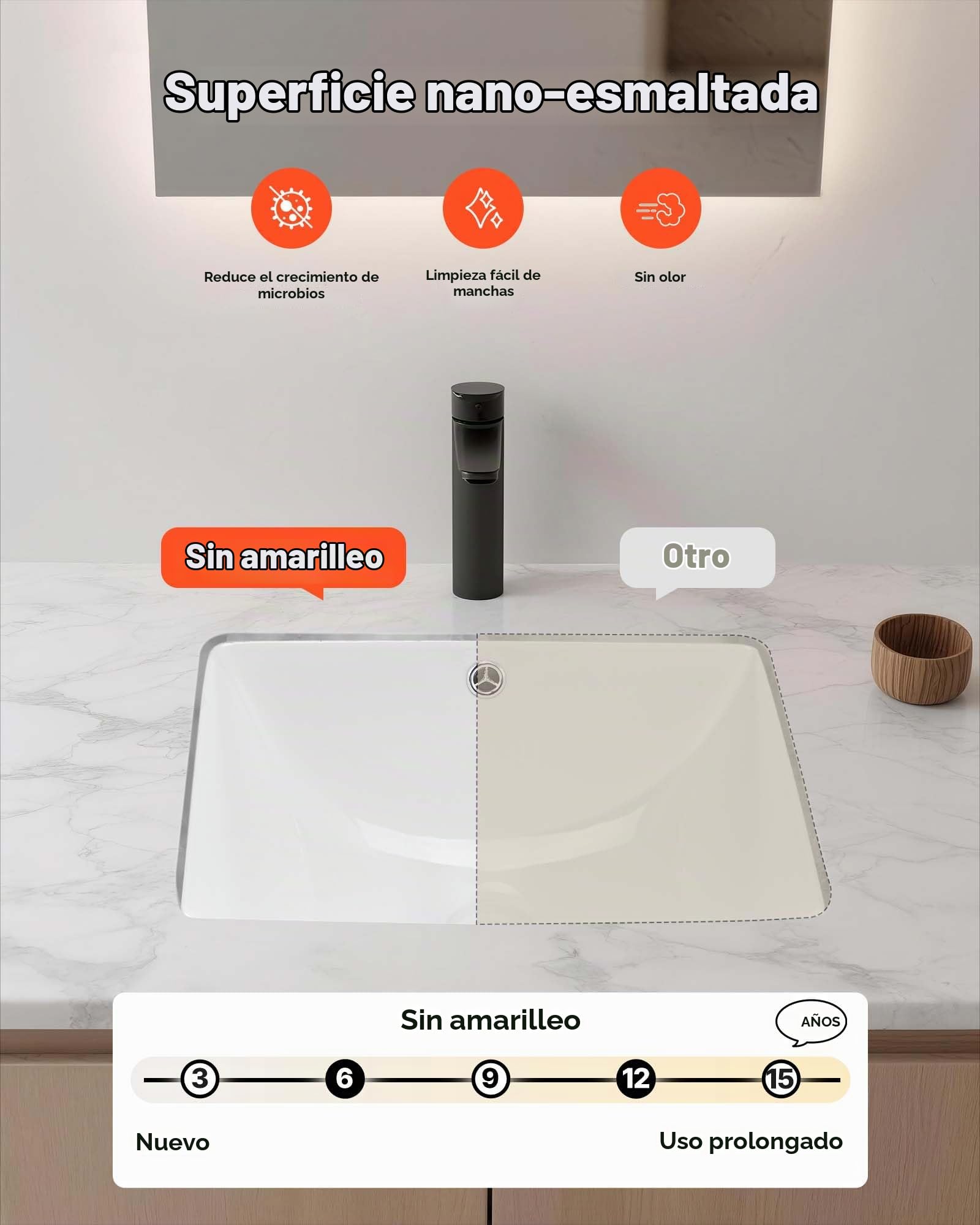 VEVOR Lavabo Bajo Encimera de Cerámica Rectangular, con Rebosadero, Fregadero de Cocina Moderno para Espacios Pequeños, Resistente a las Manchas y el Amarilleo, Color Blanco, 460 x 330 x 185 mm