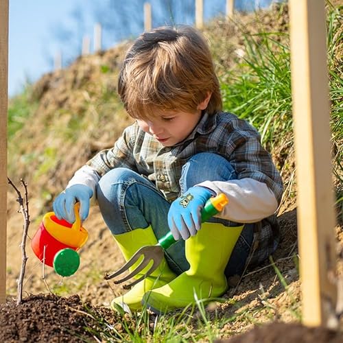 Miniatura 4 de Novetec 3 pares de guantes de jardinería para niños de 3 a 12 años, antideslizantes, flexibles, suaves, de goma, de seguridad, para el patio, color