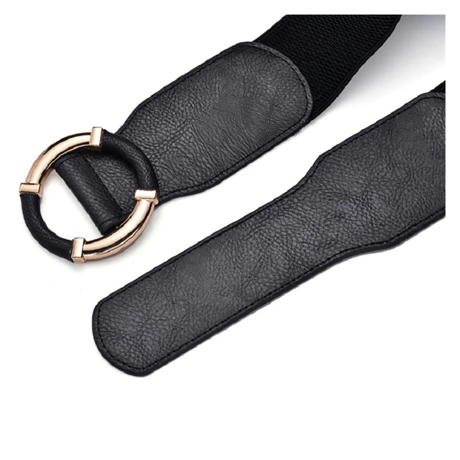 Cinturon Elastico Mujer Cinturón elástico Corsé Cinturones de cintura for mujer Tendencia Círculo dorado con hebilla Estiramiento negro ancho