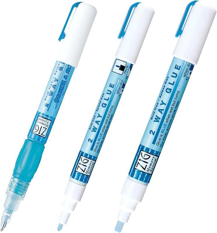 Kuretake Zig 2 Way Glue Pen 3 Variety Set, Adhesive for Professional,Artists, Crafting, Scrapbooking, Gift Card, Made in Japan