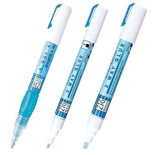Kuretake Zig 2 Way Glue Pen 3 Variety Set, Adhesive for Professional,Artists, Crafting, Scrapbooking, Gift Card, Made in Japan - 3 Variety set