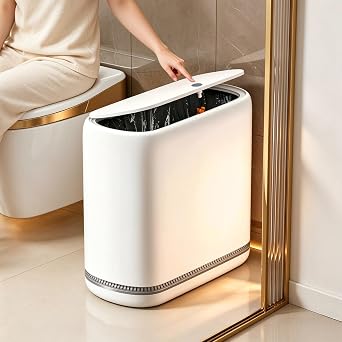 JOYBOS Bathroom Trash Cans,Adsorption Garbage Can with Press Type Lid,10L Dogproof Slim Plastic Narrow Trash Bin,3 Gallon Garbage Bin for Home,Office and Narrow Place
