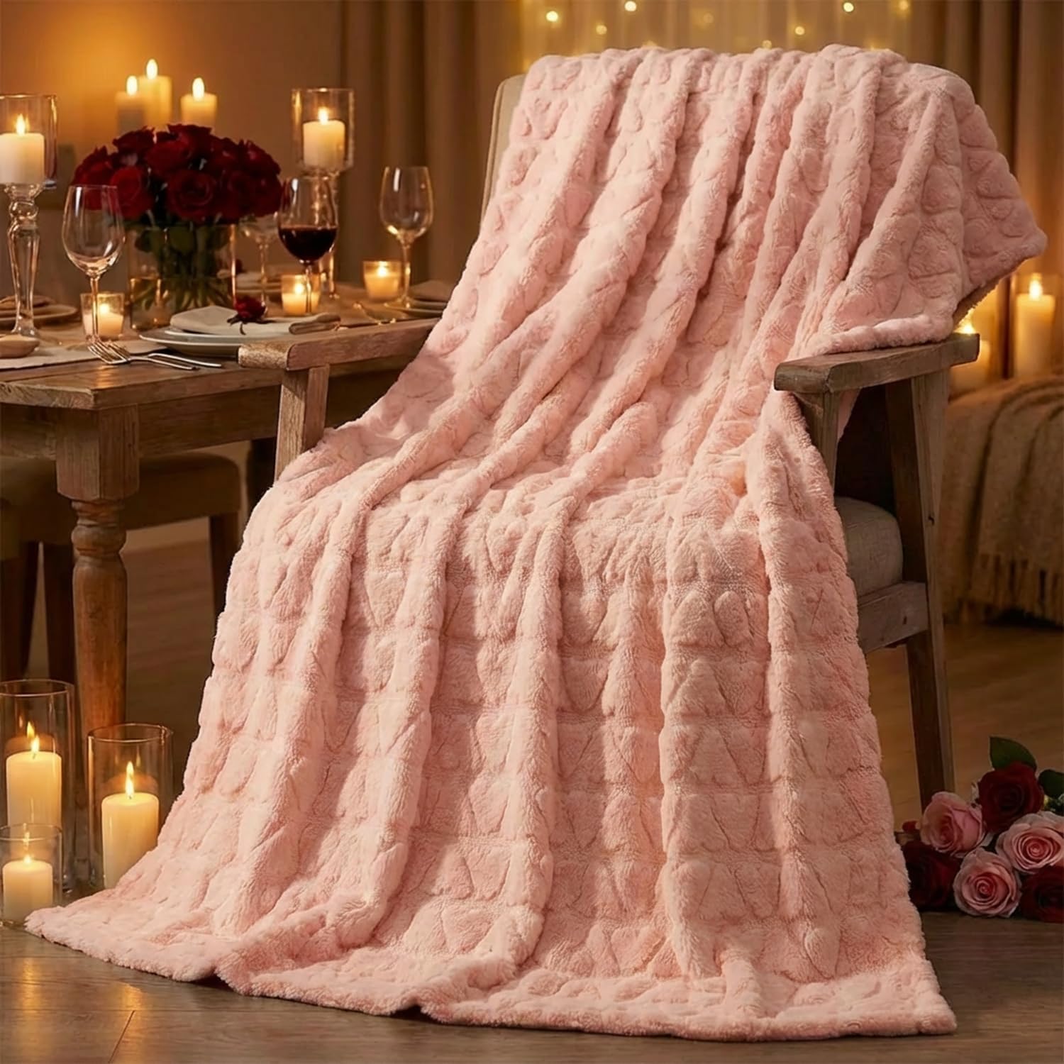 Horaldaily Valentine Blanket Throw, Pink Cute Love Heart Soft Fuzzy Plush Faux Fur Cozy Blankets for Couch Sofa Bed Lounging, Ideal Gifts for Kids Adults Wife Self, 50x60 - Image 3