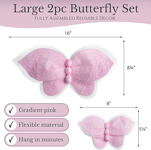 Miniatura 6 de Rainbows & Lilies Mariposas rosas, decoración de la habitación de las niñas, guardería del bebé, habitación de los niños; decoración de la pared de