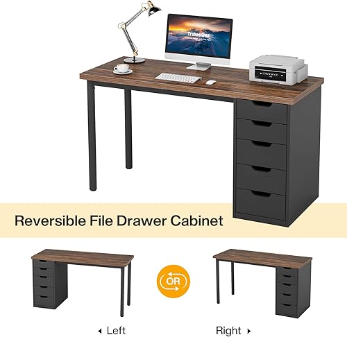 Miniatura 7 de Tribesigns Escritorio para computadora con 5 cajones, escritorio rústico de oficina en casa de 47 pulgadas con almacenamiento, escritorio moderno y